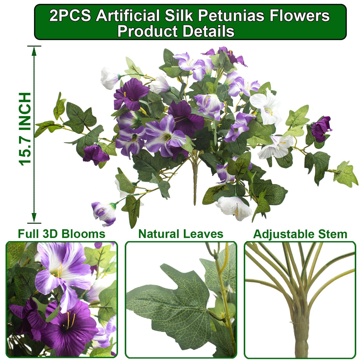 Grunyia artificial petunia display on porch with UV-resistant blooms
