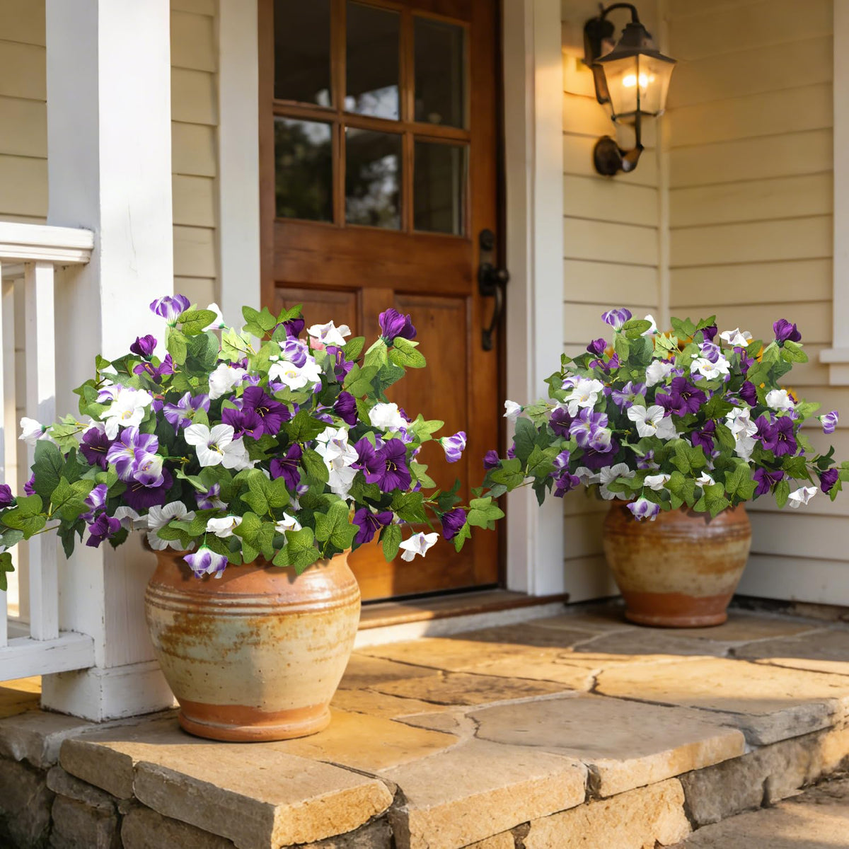 Grunyia artificial petunia arrangement in window box for year-round charm