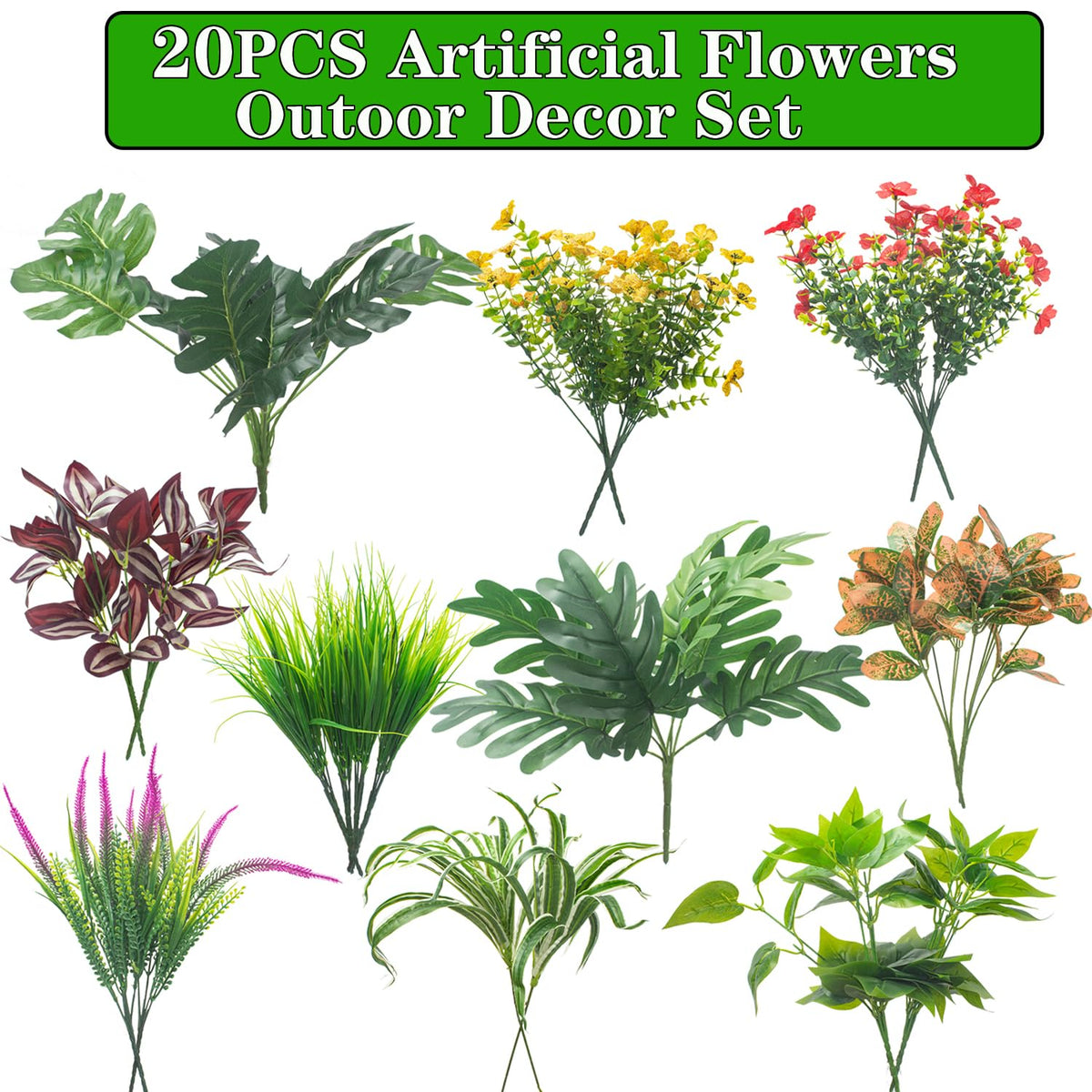 Grunyia artificial plants 13-18 inch textured leaves for indoor displays.