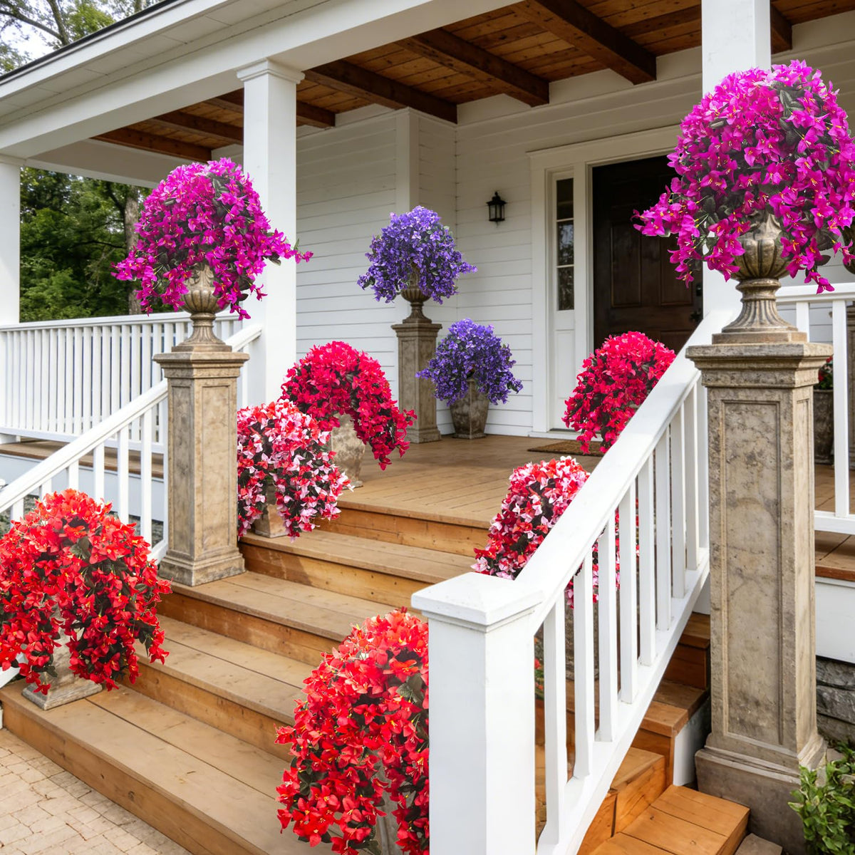 Grunyia Bougainvillea rose-red floral strands for balcony styling.
