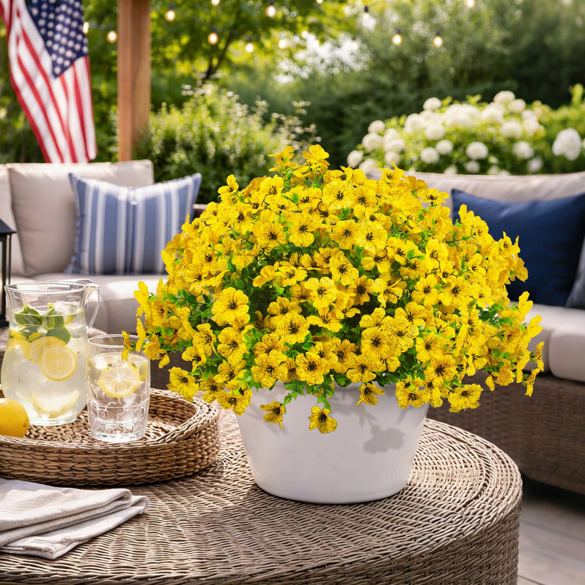 Grunyia close-up shows lifelike texture of yellow artificial blooms