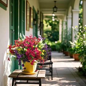 Grunyia outdoor décor brings bright, cheerful colors to porches and garden spaces.