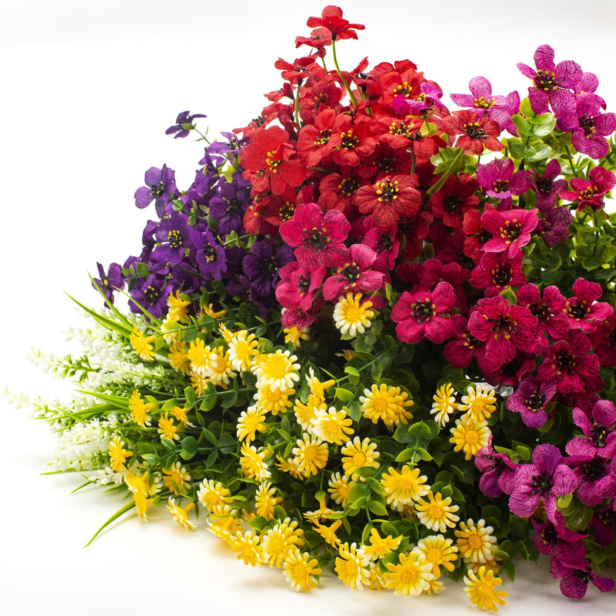 Grunyia faux plants are easy to install in pots, beds, or hanging baskets.