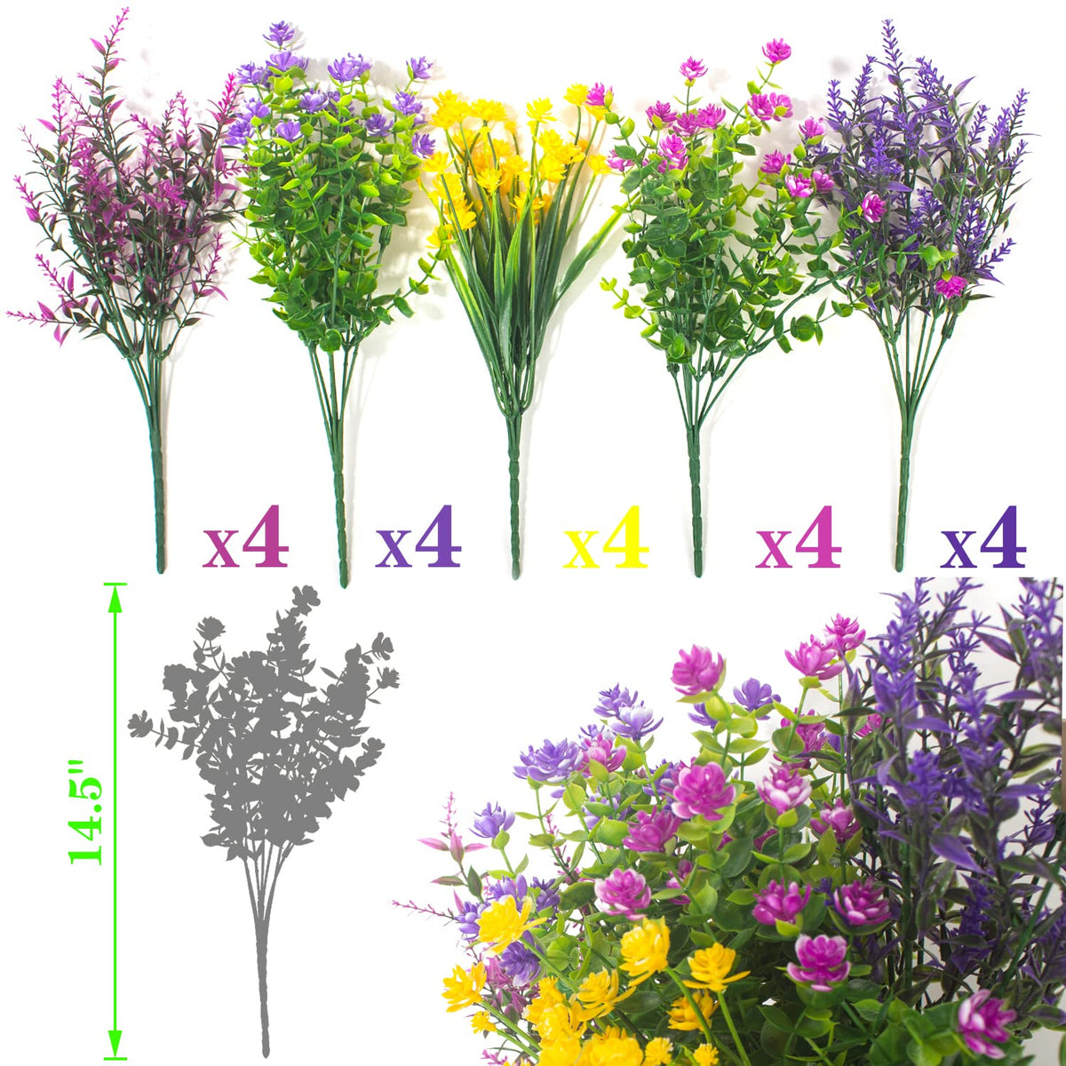 Grunyia faux flowers in bright mixed colors for vibrant garden displays.