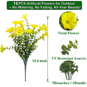 Grunyia faux morning glory yellow blooms with lush greenery for porches