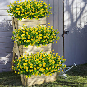Grunyia full-size artificial flowers 8.6 by 13.39 inches with seven stems.