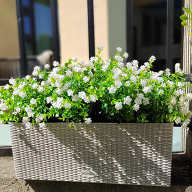 Grunyia hanging planter decor with lush faux flowers