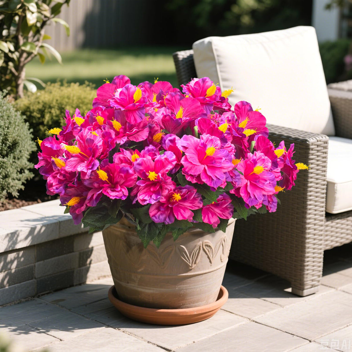 Grunyia hibiscus leaves and stems arranged for planter or hanging display.