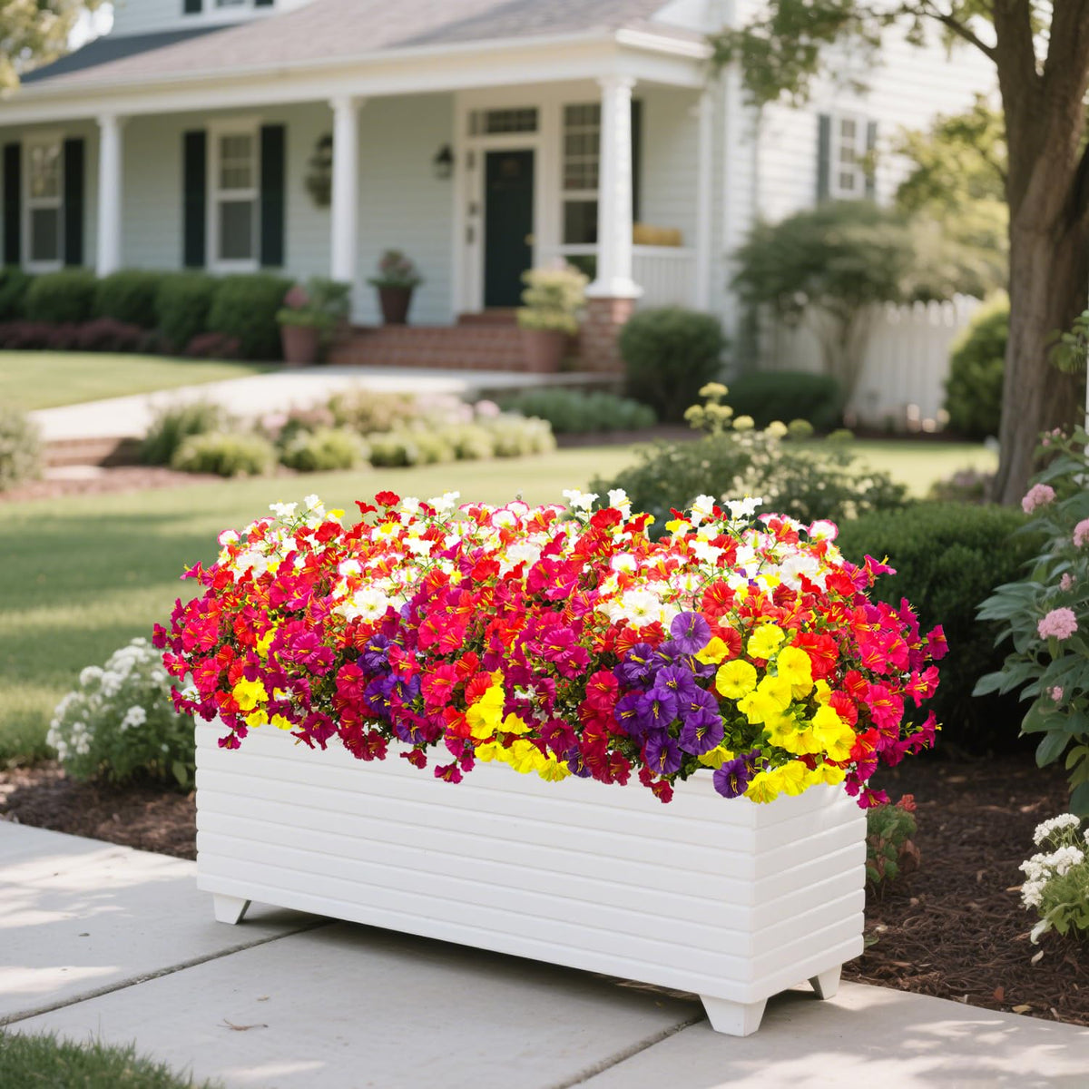 Grunyia mixed-color morning glory with eucalyptus, low-maintenance decor for patio.