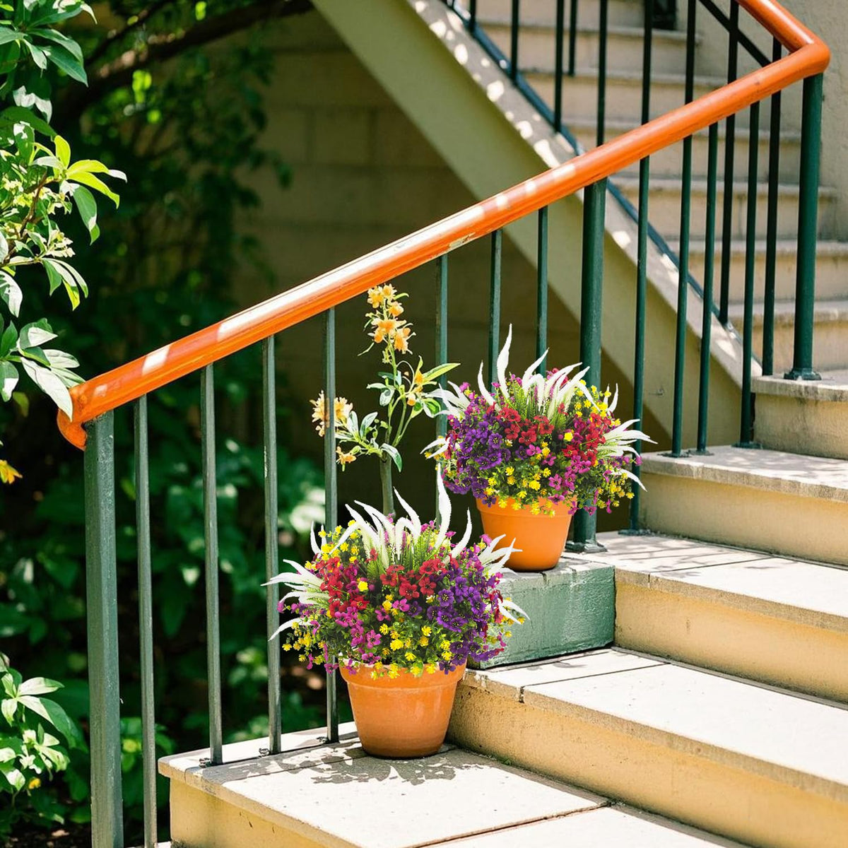 Grunyia mixed-colors hanging-baskets offer versatile outdoor decor options.