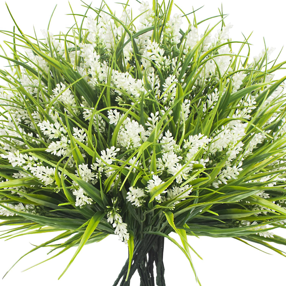 Grunyia artificial monkey grass with white flowers for elegant outdoor decor.