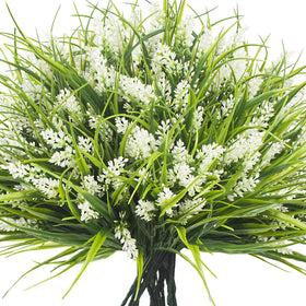 Grunyia artificial monkey grass with white flowers for elegant outdoor decor.