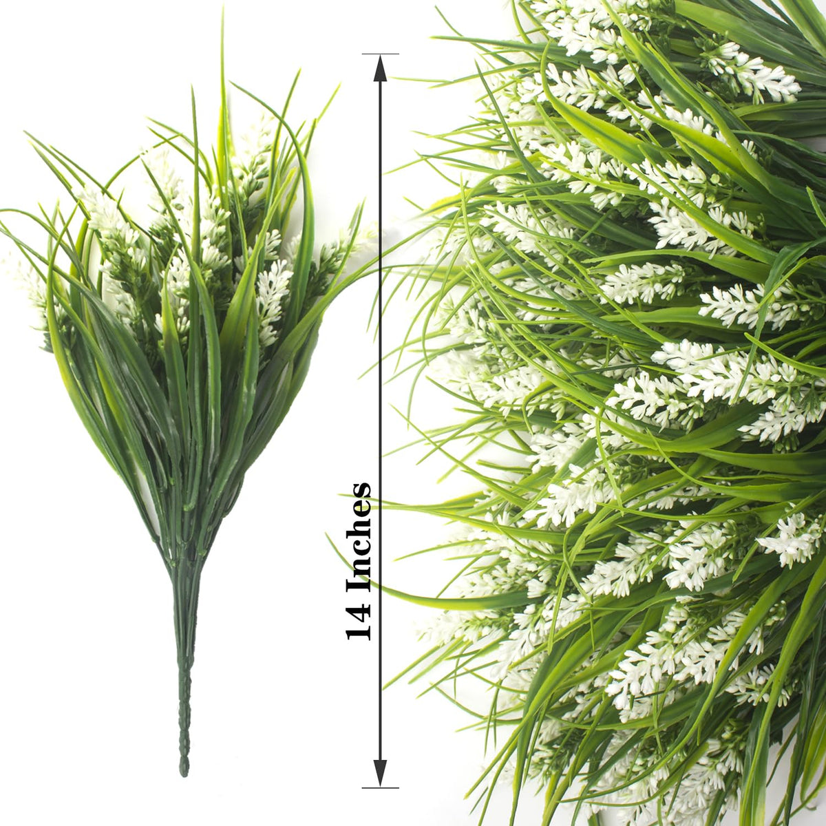 Grunyia faux plants show realistic blooms and blades for weddings and events.