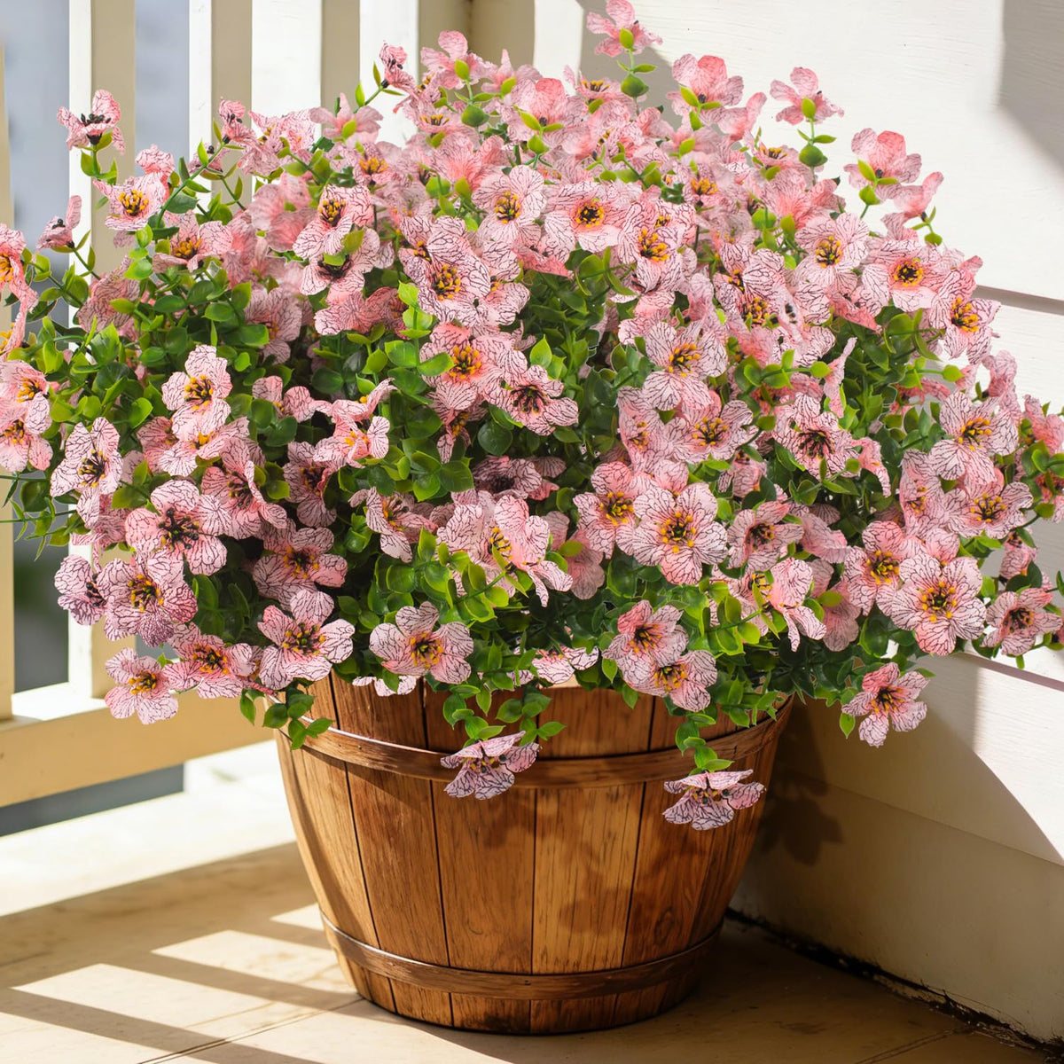 Grunyia pink outdoor artificial flowers bundles provide vibrant color year-round.