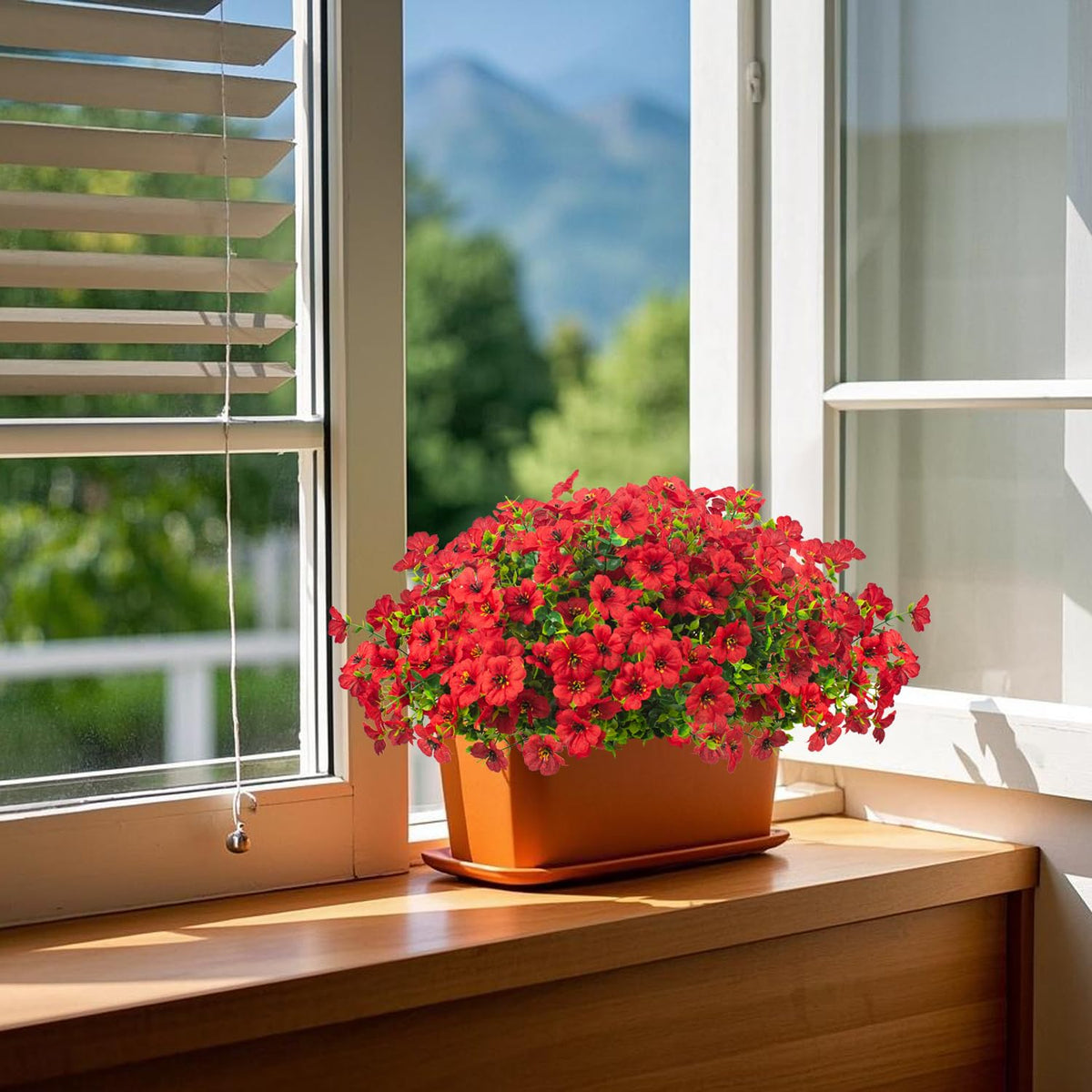 Grunyia porch arrangement with window box daisies for versatile decor.