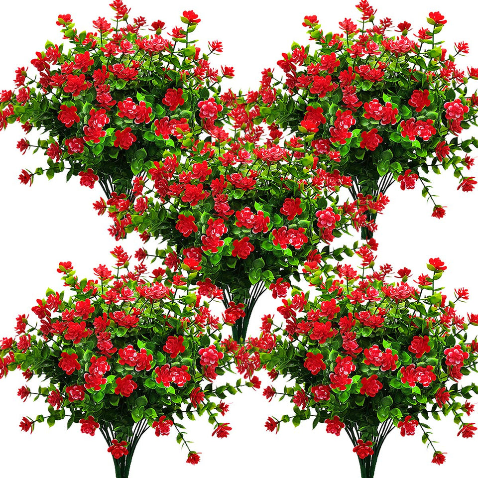 Grunyia red eucalyptus artificial flower cluster enhances porch ambience without maintenance.