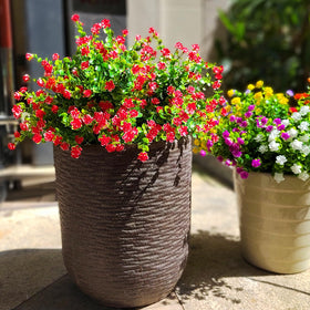 Grunyia red faux flowers for window boxes add curb appeal