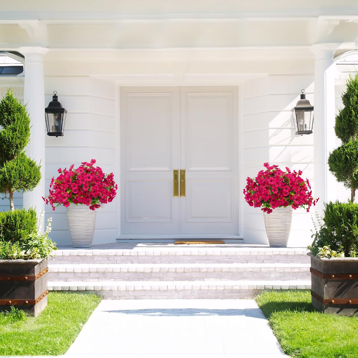 Grunyia rose-red daisy outdoor bundle 4, weather-friendly arrangement for year-round beauty