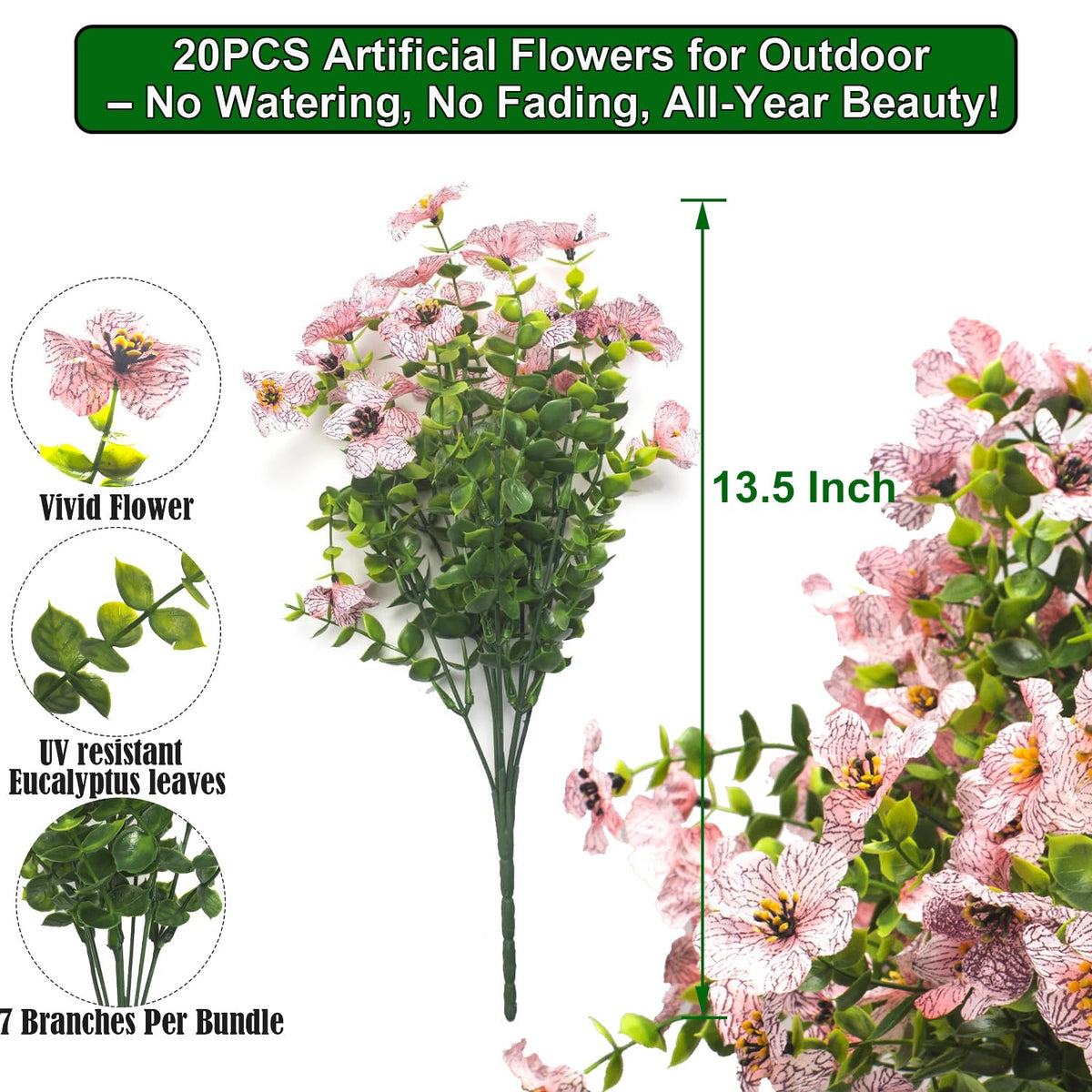 Grunyia UV-resistant artificial flowers resist sun fading for porch decor.