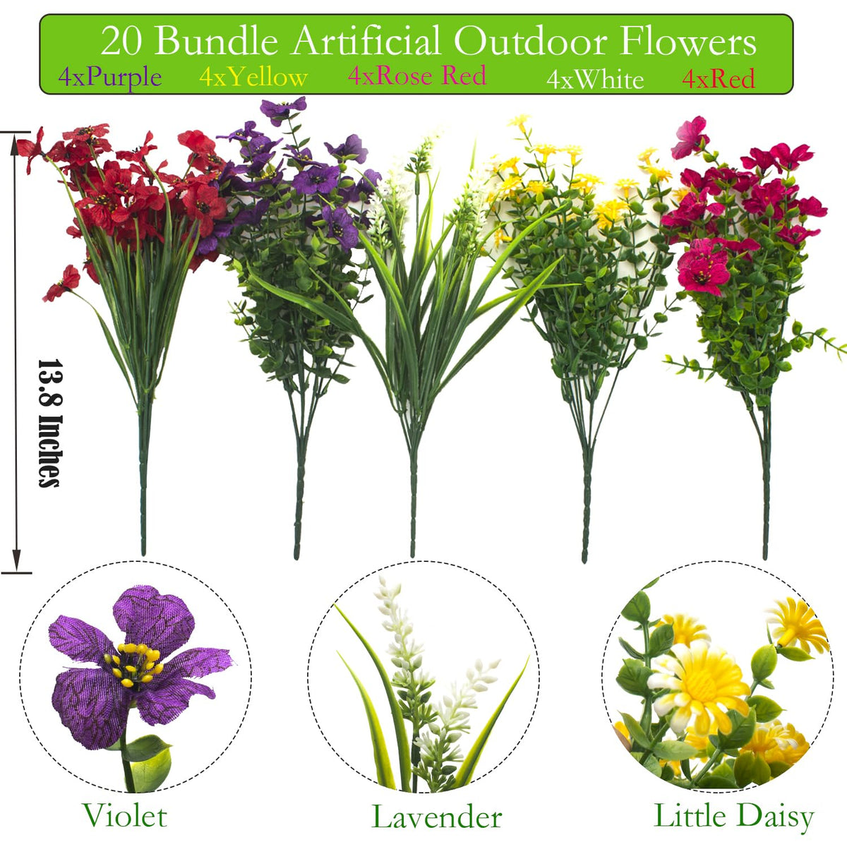 Grunyia UV-resistant artificial flowers stay vivid in sunlit patios and window boxes.