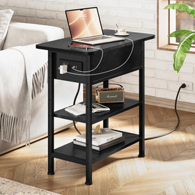 GRUSIGN end table flip-top drawer provides concealed remote and accessory storage.