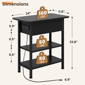 GRUSIGN end table shows left-side charging station for spill-safe access.