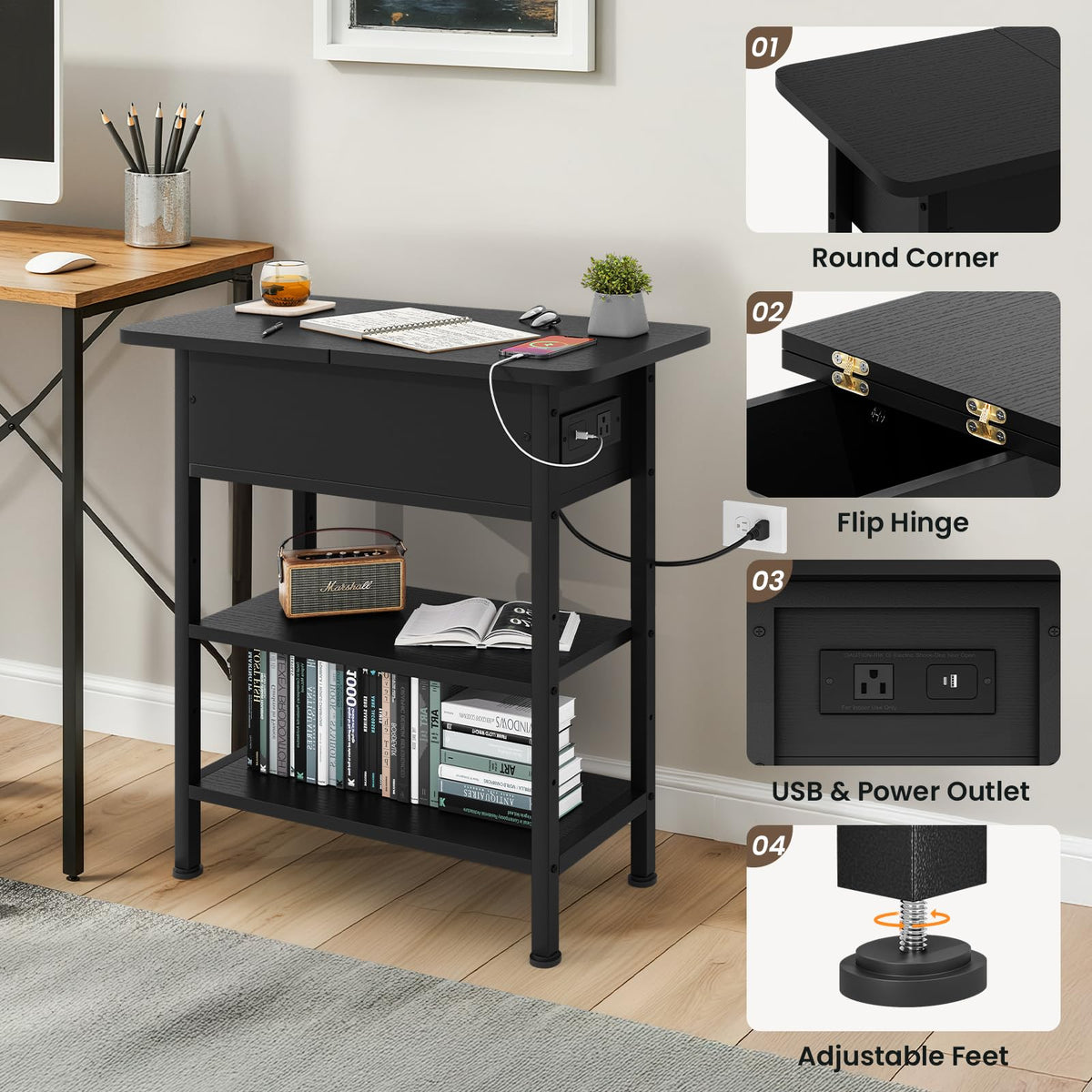GRUSIGN end table rounded edges reduce bumps and snags.