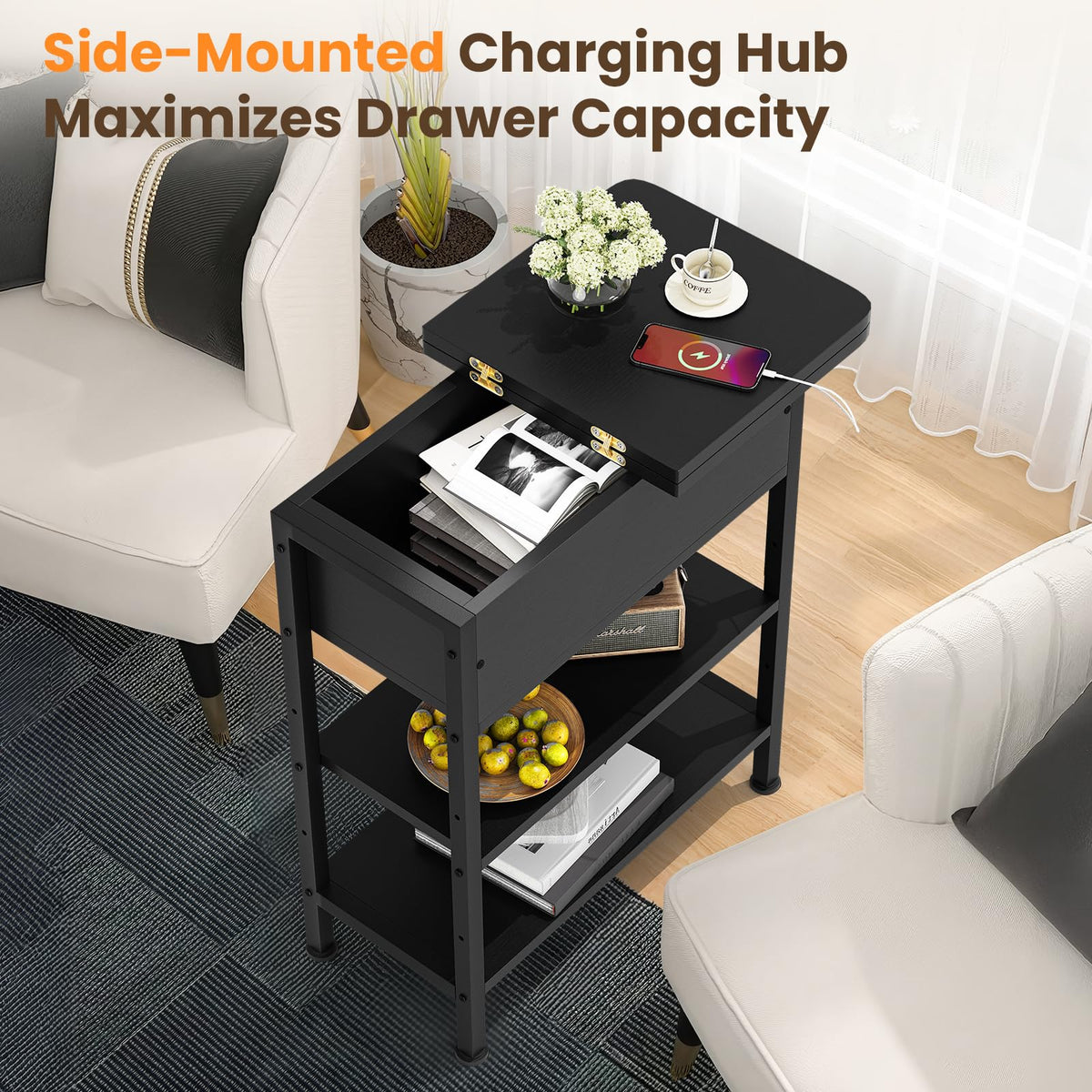 GRUSIGN end table two-tier storage keeps books and decor organized.