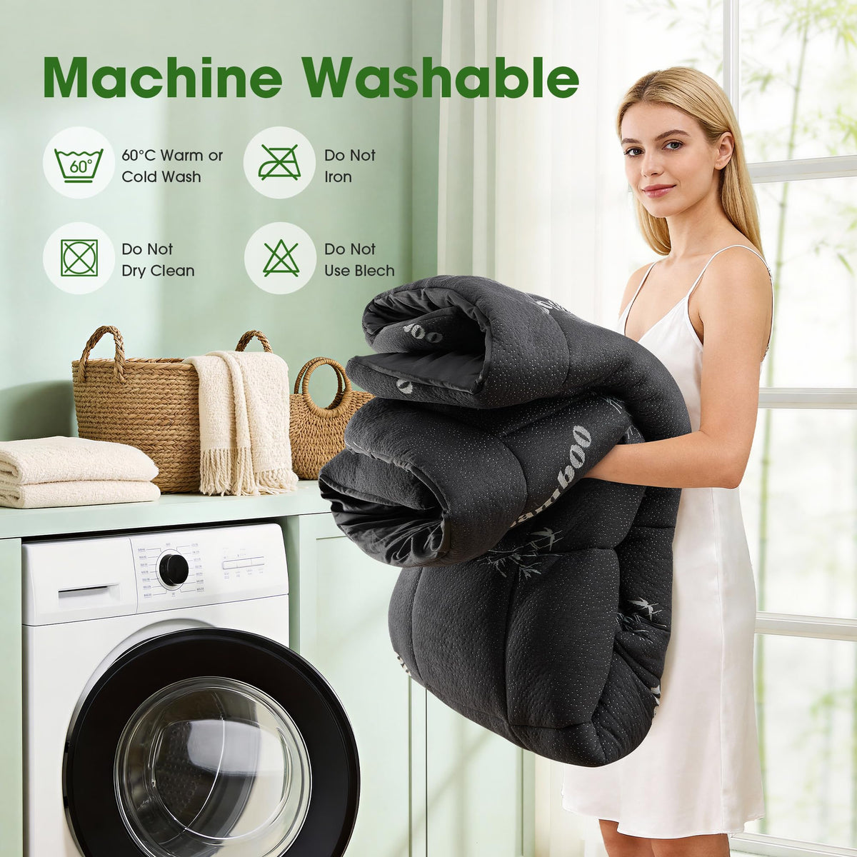 GRUSIGN mattress pad is machine washable for easy care