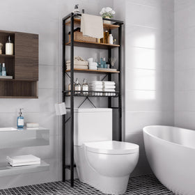 GRUSIGN over-the-toilet shelf 4-tier brown design for compact bathrooms.