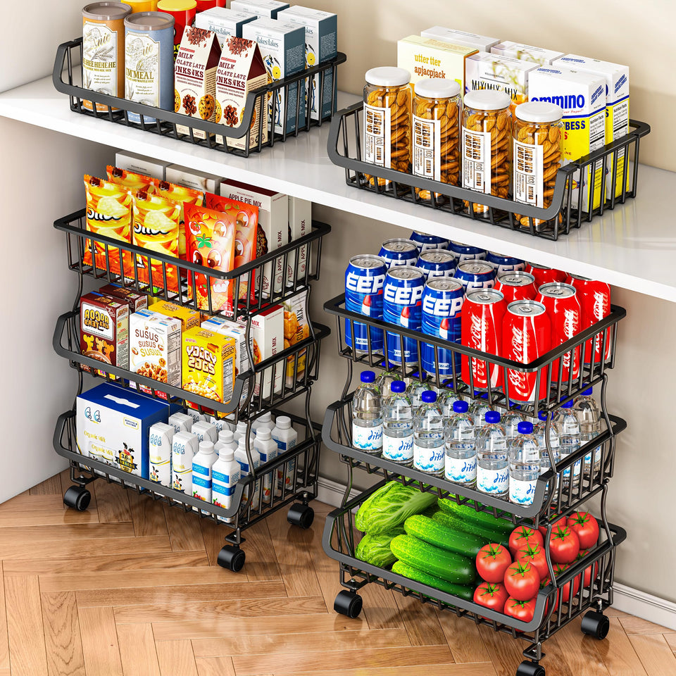 Gsiekare 3-tier rolling pantry cart with wheels for easy under-shelf storage.