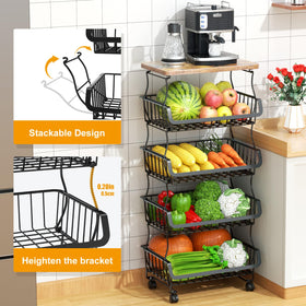 Gsiekare 5-tier stackable design saves space while organizing produce and pantry items
