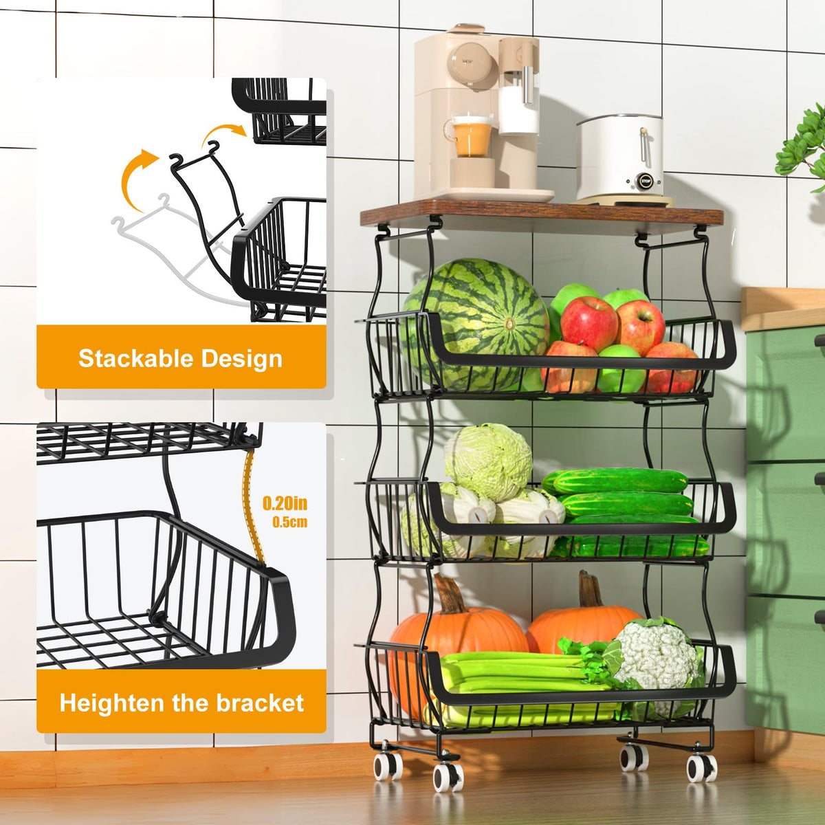 Gsiekare rolling storage cart with wheels enables easy transport around the kitchen