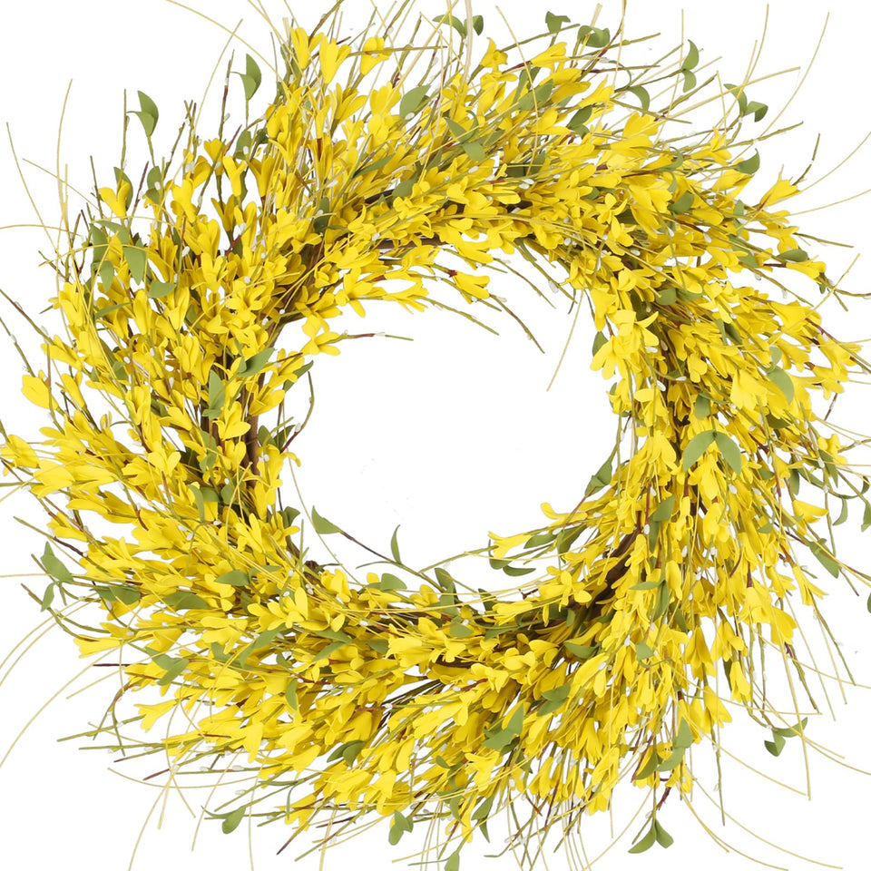 GTIDEA Forsythia wreath on the front door with 24-inch frame for curb appeal