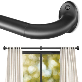 GTJ wrap-around curtain rod curved design sits flush to wall for improved blackout.