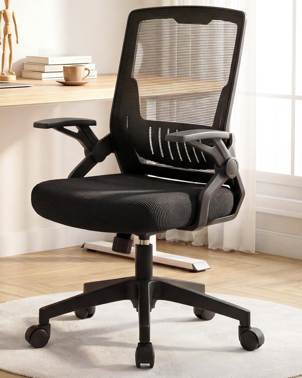 GTPLAYER chair with flip-up armrests for compact under-desk storage.
