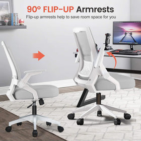 GTPLAYER chair armrests in flip-up mode saving desk space