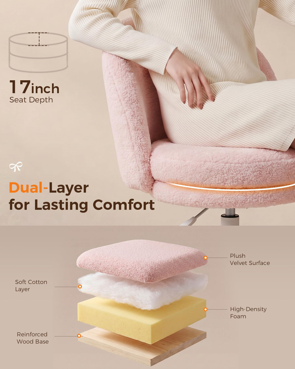 GTPLAYER Velvet Tall Chair seat close-up, plush teddy fabric and double-layer cushions.