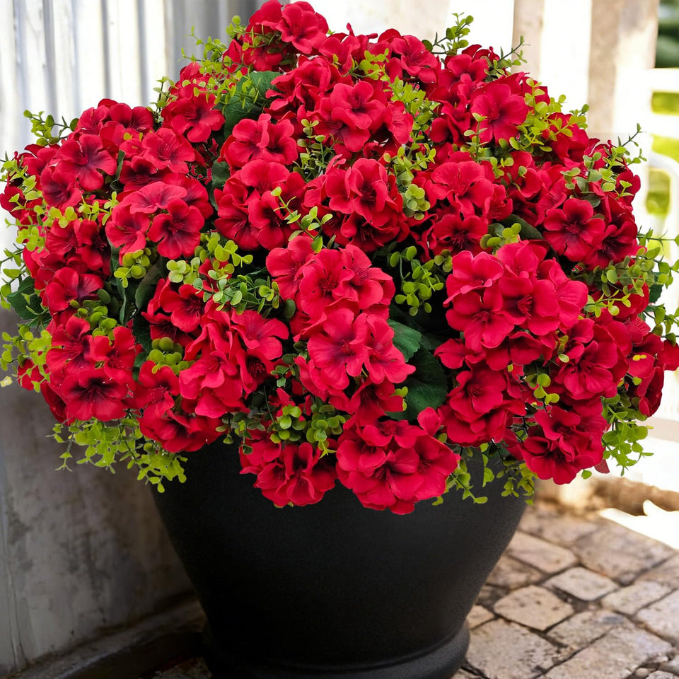 Guagb artificial geraniums outdoor six-bundle arrangement for lasting color