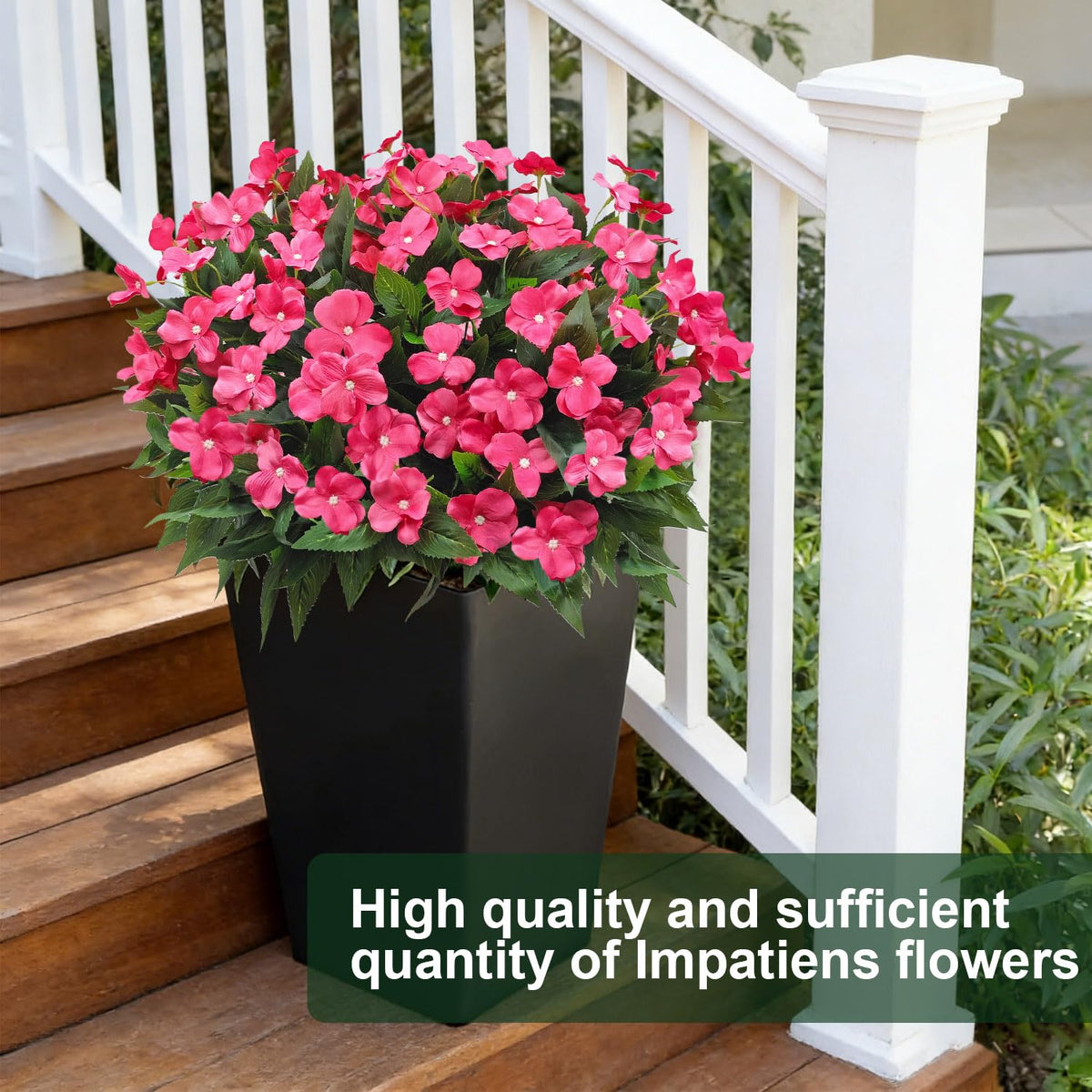 Guagb outdoor impatiens rose red full bloom display for balcony charm.