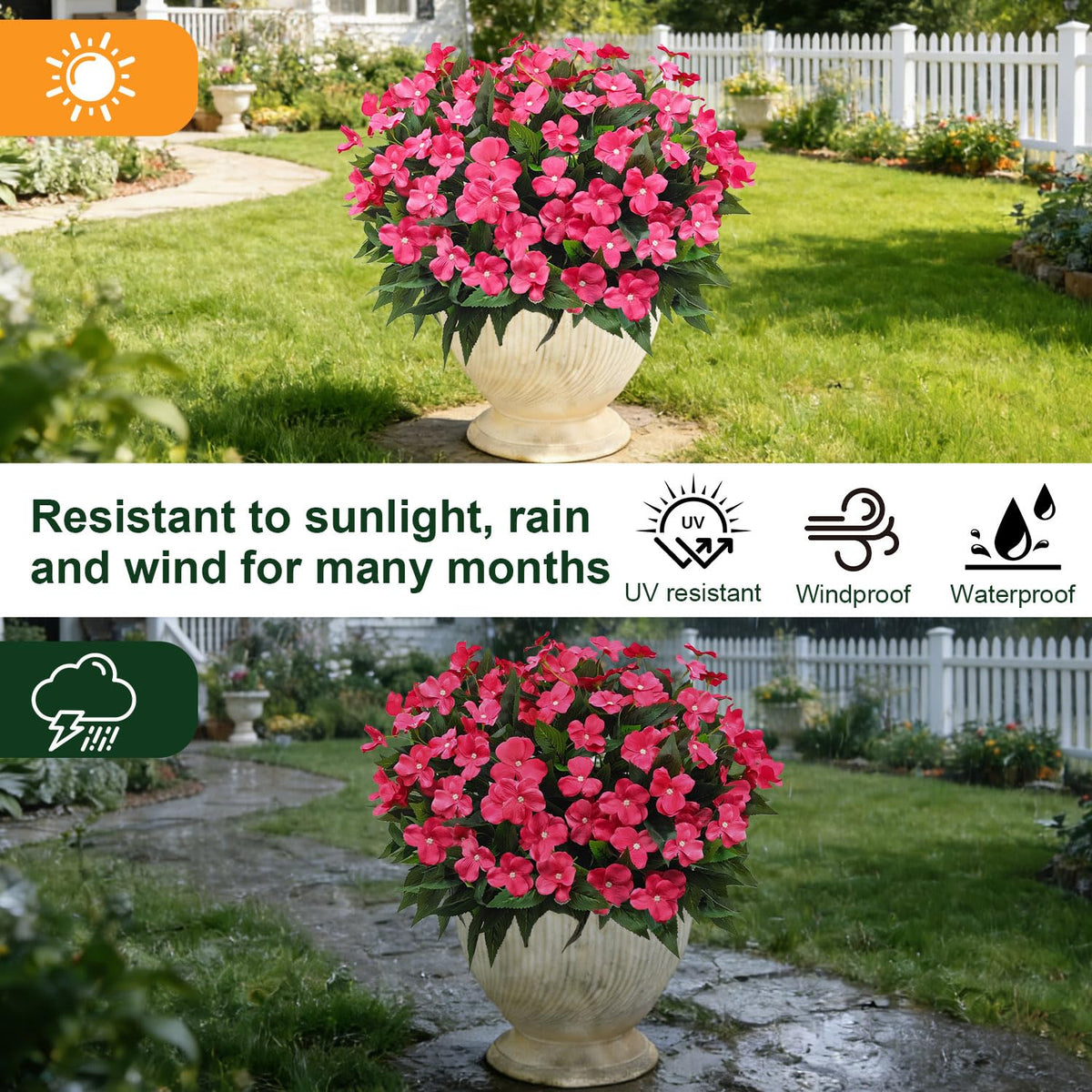 Guagb outdoor impatiens rose red windproof detail for porches.