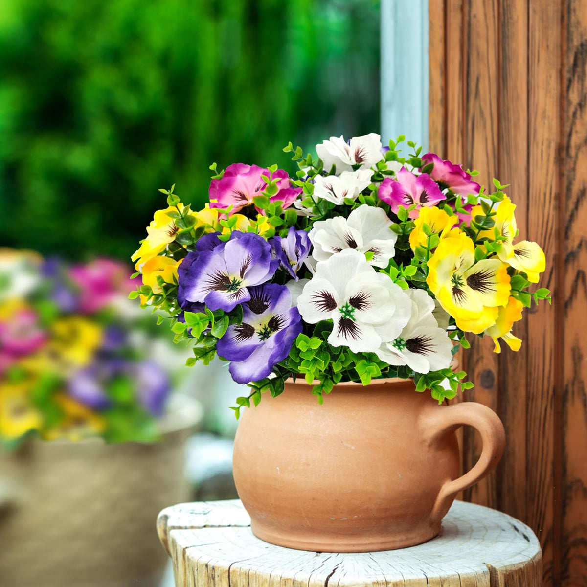 Guagb pansies ideal for front doors, patios, and window boxes.