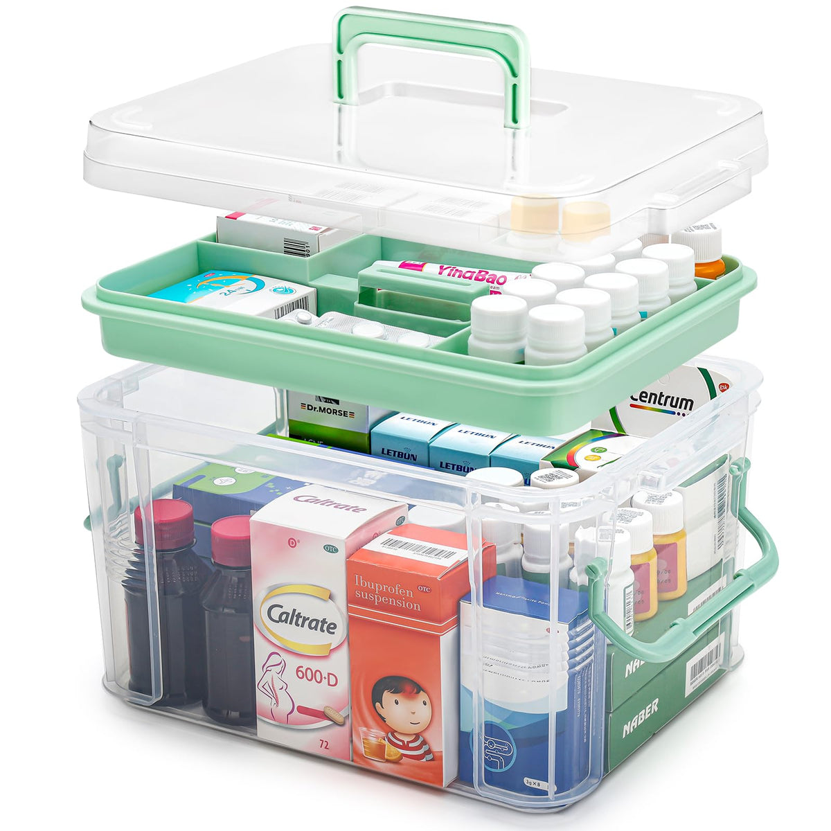 guaiboshi 15QT clear medicine organizer front view showing transparent body for quick search