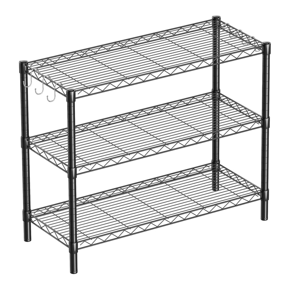 Guan River 3-Shelf assembly view shows sturdy metal mesh shelves for versatile storage