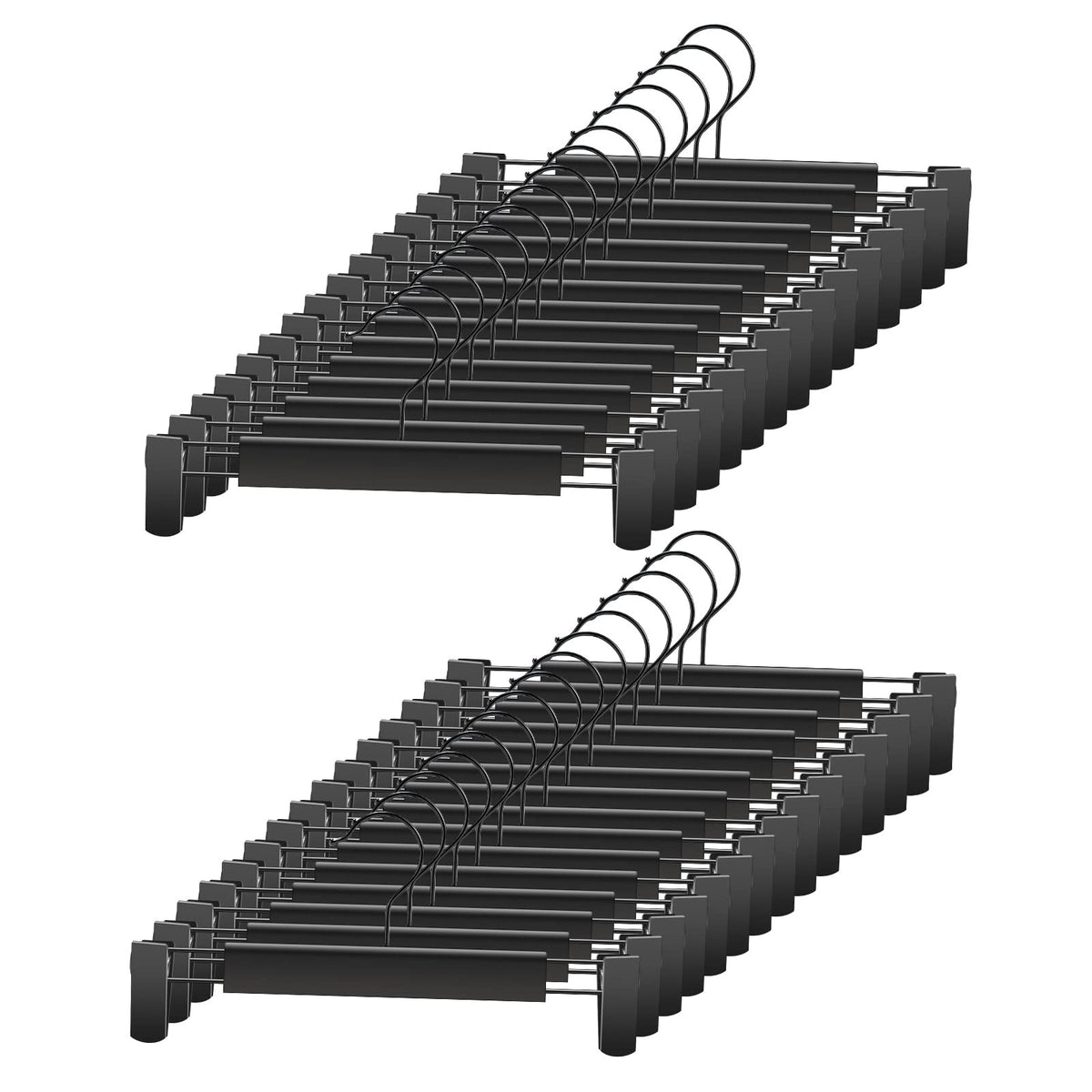 GUANJUNE pants hangers with 360° swivel hook for easy access.
