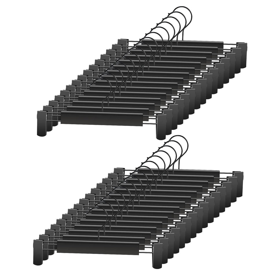 GUANJUNE pants hangers with 360° swivel hook for easy access.