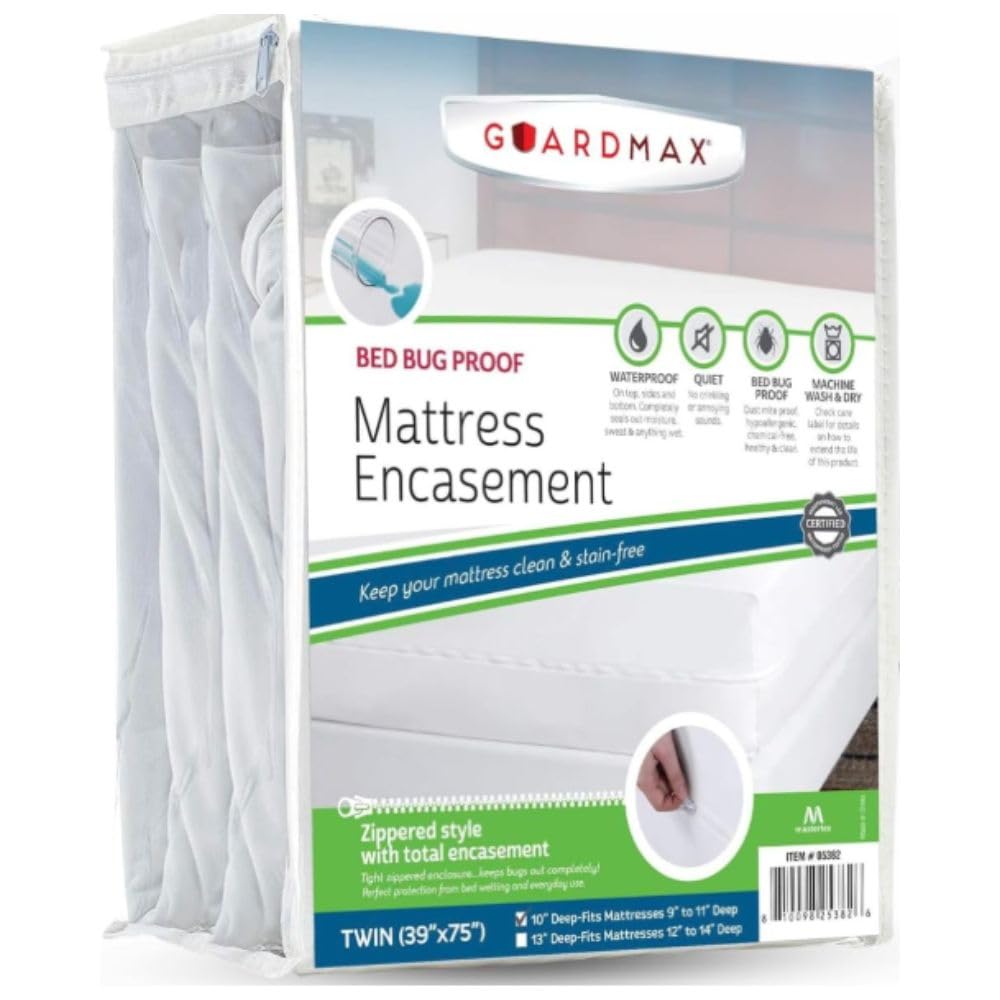 Guardmax twin mattress encasement with zipper visible for full protection.
