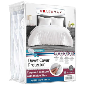 Guardmax waterproof duvet cover with jersey top layer for snug duvet fit.