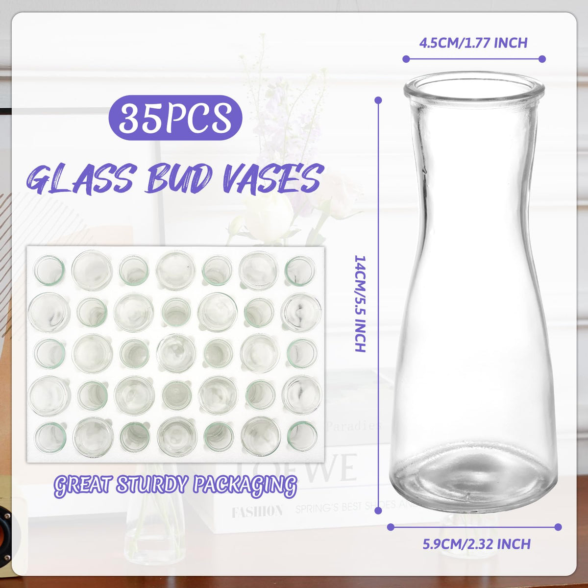 GUATTINE 5.5-inch clear bud vase highlighting a single bloom