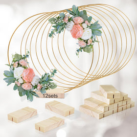 GUDELAK floral hoop 12inch with gold finish and wood base for elegant wedding centerpieces.
